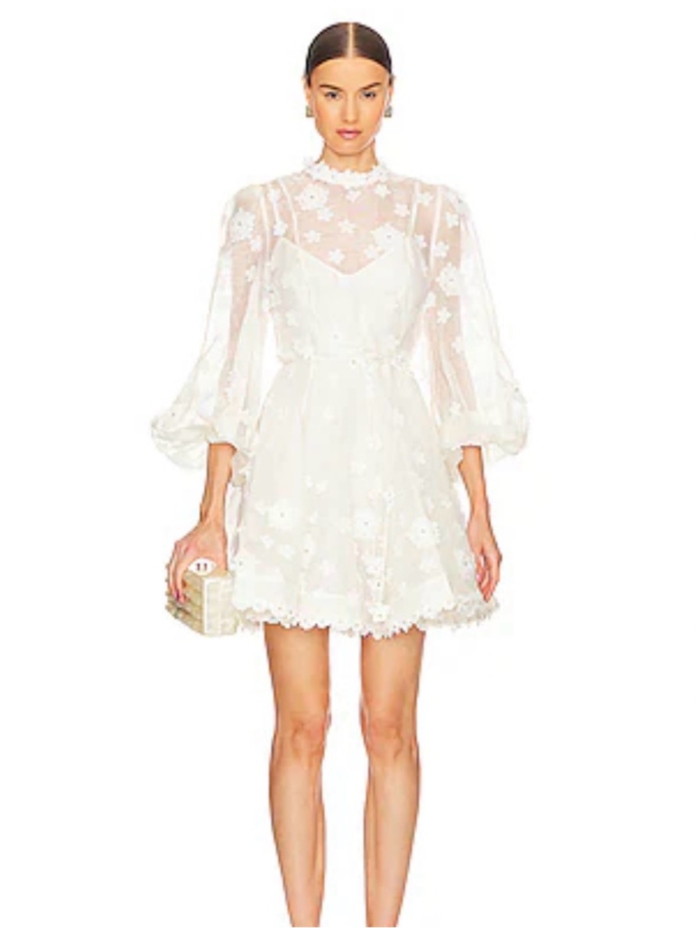 Zimmermann White Sheer Floral Appliqué Mini Dress